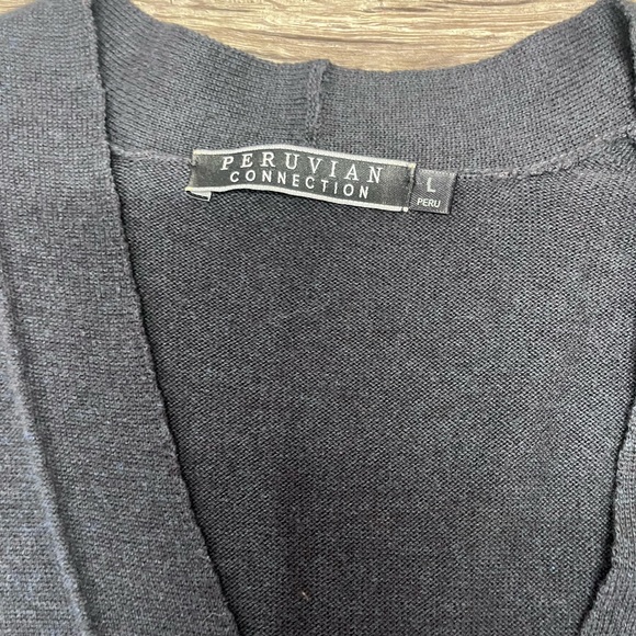 Peruvian Connection Womens L Sweater Dress dark‎ gray V-Neck Pima Cotton Midi - Picture 3 of 8